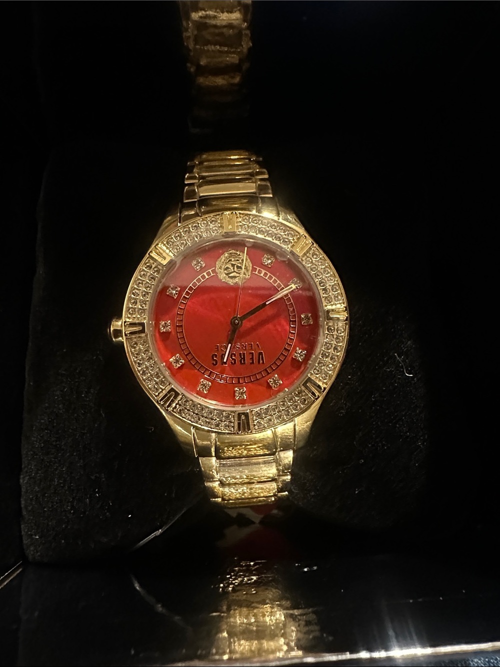 Versace Gold-Tone Bracelet Watch with Red Dial